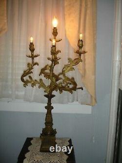 Large Pair Antique Signed Bradley & Hubbard Rococo Acanthus 4 Light Candleabra