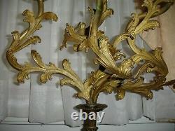 Large Pair Antique Signed Bradley & Hubbard Rococo Acanthus 4 Light Candleabra