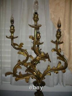 Large Pair Antique Signed Bradley & Hubbard Rococo Acanthus 4 Light Candleabra