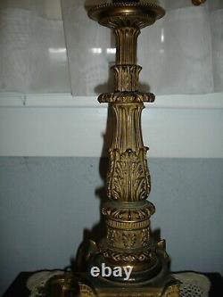 Large Pair Antique Signed Bradley & Hubbard Rococo Acanthus 4 Light Candleabra