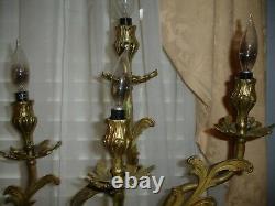 Large Pair Antique Signed Bradley & Hubbard Rococo Acanthus 4 Light Candleabra