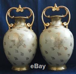 Large Pair of Antique Austrian Victoria Carlsbad Urns / Vases signed Boucher