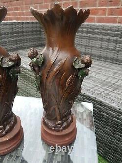 Large Pair of French Art Nouveau Metal Vases, Signed Heingle