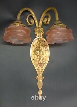 Large Sconce Signed, Hunting Trophy, Louis XVI Style Bronze French Antique