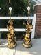 Large Pair Of Spelter Lamps, Art Nouveau Figures On A Tree Signed Moreau