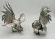 Large Well Modelled Pair Of Solid Silver Fighting Cocks Roosters. C1920. 1,017gm