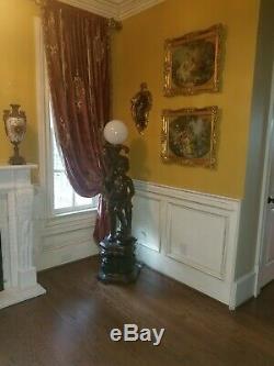 Life Size Pair Of Auguste Moreau Signed Cherub Torchiere Newel Post Lamp Light