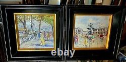 Listed Artist A. Maresca Vintage Paris Painting on Tile, Framed Pair From 1950's