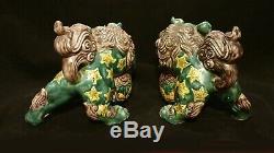 Lot Pair Big Chinese Foo Dog Statues Figurines Signed Made In Japan Unique Color