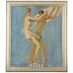 Louis Eugene Glasser Art Deco painting of couple on a swing France 1925 original