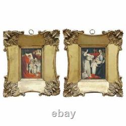 Lovely Pair Of 17th Century Small Oil Paintings Original Oversized Frames Signed