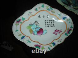 Lovely Pair Of Signed Antique Antique Tongzi Chinese Footed Dishes 11x9x2