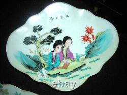 Lovely Pair Of Signed Antique Antique Tongzi Chinese Footed Dishes 11x9x2