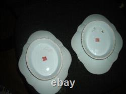 Lovely Pair Of Signed Antique Antique Tongzi Chinese Footed Dishes 11x9x2