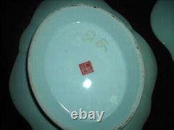 Lovely Pair Of Signed Antique Antique Tongzi Chinese Footed Dishes 11x9x2