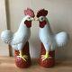 Lovely Pair Of Large Chinese Rooster Figurines Signed