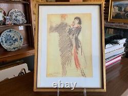 Lovely Vintage French Drawing Couple Dancing Pencil Chalkware Signed Framed