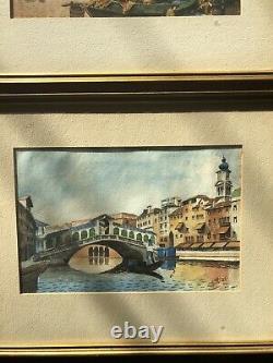 Lovely Vintage Pair Signed Venetian Watercolors