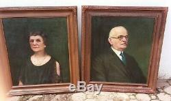 Lrg Pair 36 Antique Oil Painting Portraits by GEORGE BELINE Well Listed Artist