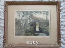 M. P. Muller Signed, Titled Antique German Colored Etching Landscape 1 of Pair