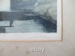M. P. Muller Signed, Titled Antique German Colored Etching Landscape 1 of Pair
