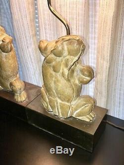 MCM Vtg. Pair/2 Signed Chapman Brass & Composition Dancing Frog Table Lamps