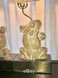 MCM Vtg. Pair/2 Signed Chapman Brass & Composition Dancing Frog Table Lamps