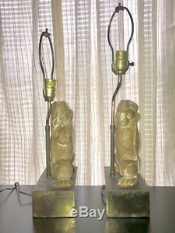 MCM Vtg. Pair/2 Signed Chapman Brass & Composition Dancing Frog Table Lamps