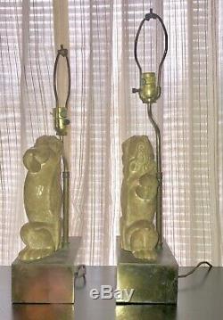 MCM Vtg. Pair/2 Signed Chapman Brass & Composition Dancing Frog Table Lamps