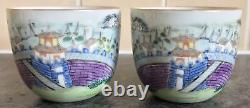 MIRROR PAIR OF JIAQING SIGNED antique porcelain TITLE VERSE CHINESE WINE CUPS