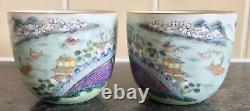 MIRROR PAIR OF JIAQING SIGNED antique porcelain TITLE VERSE CHINESE WINE CUPS