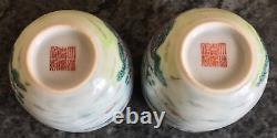 MIRROR PAIR OF JIAQING SIGNED antique porcelain TITLE VERSE CHINESE WINE CUPS