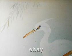 MODERNIST JAPANESE VINT SIGNED WithC PAIR SNOWY WHITE EGRETS, WithRED STAMPED MARK