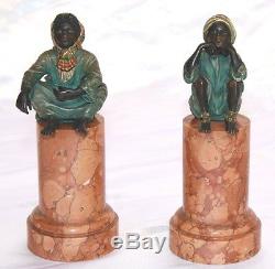 Magnificent 1900 Pair Of Bergman Orienatalism, Austrian Bronze On Marble Signed