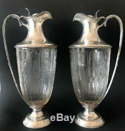 Mappin & Webb Silver Sterling Signed Antique Pitchers Wine Decanters PAIR