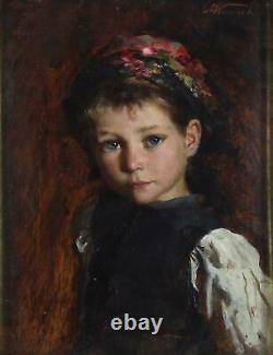 Marie (Mizzi) Wunsch Fine Pair Antique Genre Oil Painting Portrait Children