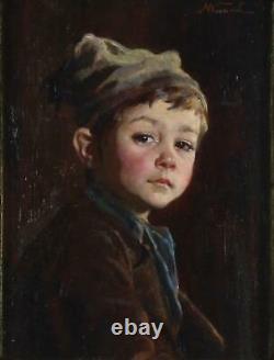 Marie (Mizzi) Wunsch Fine Pair Antique Genre Oil Painting Portrait Children