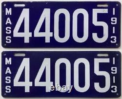 Massachusetts 1913 Porcelain License Plate Pair, 44005, Antique, Sign, Beauties