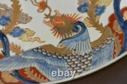 Massive Pair Antique DRAGON Phoenix HoHo Bird Imari Meiji Period Charger Plates