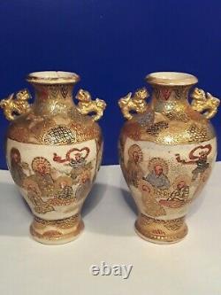 Matching Pair of Early Meiji Satsuma Vases Signed