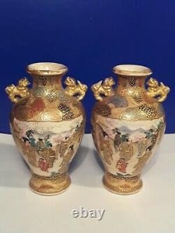 Matching Pair of Early Meiji Satsuma Vases Signed