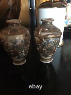 Meiji Japanese Satsuma Pair Miniature Vases Immortals Exceptional Signed