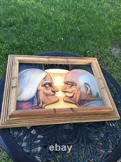 Mexico 3-D Illusionist Skeleton/Old Couple Octavio Ocampo 1989 Print Wood Frame