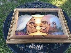 Mexico 3-D Illusionist Skeleton/Old Couple Octavio Ocampo 1989 Print Wood Frame