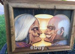 Mexico 3-D Illusionist Skeleton/Old Couple Octavio Ocampo 1989 Print Wood Frame