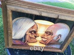 Mexico 3-D Illusionist Skeleton/Old Couple Octavio Ocampo 1989 Print Wood Frame