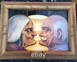 Mexico 3-D Illusionist Skeleton/Old Couple Octavio Ocampo 1989 Print Wood Frame