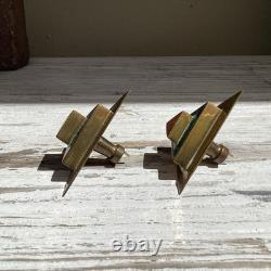Midcentury Signed Pair Castillo Brass Malachite Inlaid Pulls Handles-Rare Unused