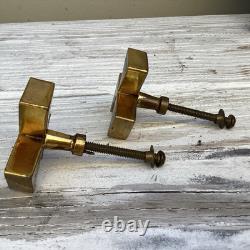 Midcentury Signed Pair Castillo Brass Malachite Inlaid Pulls Handles-Rare Unused