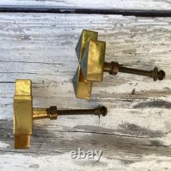 Midcentury Signed Pair Castillo Brass Malachite Inlaid Pulls Handles-Rare Unused
